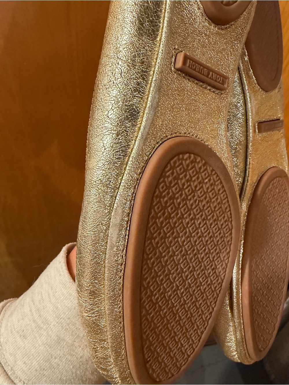 Tory Burch Gold Metallic Logo Ballet Flats - Picture 8 of 12